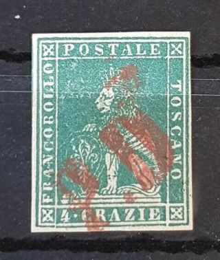 Tuscany Italy 1857 4 Cr Green Imperf Sass 14 Cv €275