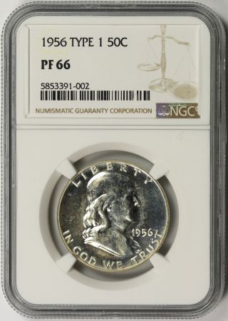 1956 Type 1 Franklin Half Dollar Silver 50c Proof Pf 66 Ngc