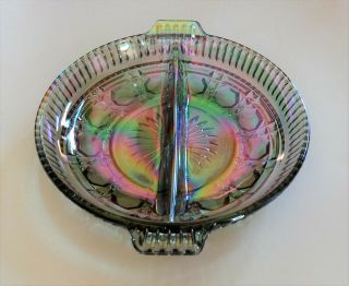 2 - Part Divided Carnival Glass Relish/candy Dish - Windsor Blue/gray By Federal