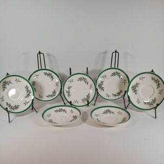 Spode Christmas Tree Saucers With Green Trim Set Of 7 Made In England