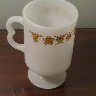 Vtg Pyrex Corelle Butterfly Gold Footed Milk Glass Mug Pedestal