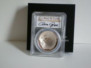 2014 - P Pete Rose Hall Of Fame Silver $1.  Coin Pcgs Pr70dcam Signed