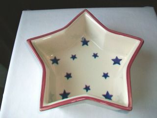 Hartsone Pottery Stars And Stripes Serving Bowl Red White Blue 8 1/2 "