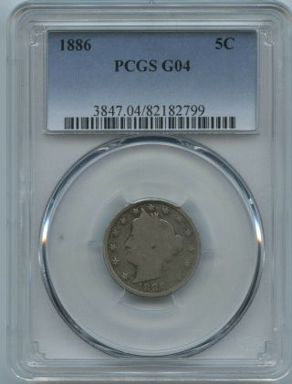 1886 Key Date Liberty V Nickel Pcgs Graded Good 4 Perfect Coin To Fill The Hole
