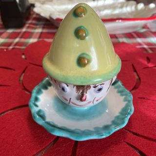 Vintage Porcelain Clown Breakfast Egg Cup With Hat