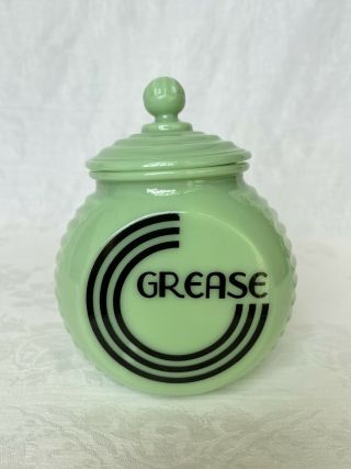 Vintage Art Deco Style Jadeite Green Glass Ribbed Grease Canister Range Jar