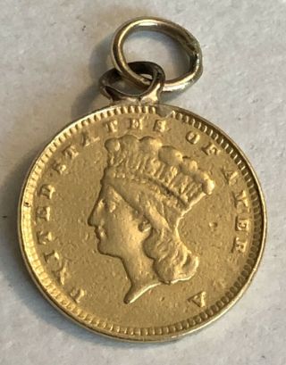 1874 Gold Dollar,  $1,  Jewelry Piece W/loop Soldered On Coin