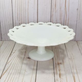 Vintage Anchor Hocking Compote Old Colony Open Lace Edge Milk Glass Fruit Bowl