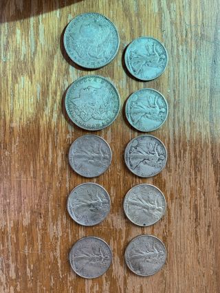 8 Silver Liberty Half Dollars 1935 1942 - 1945 2 Morgan Half Dollars 1921 Bullion