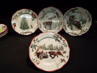 Set Of Four Better Homes & Gardens Winter Forest Salad Plates Exc