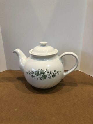 Corelle Callaway Ivy Teapot White Green 5 Cup Stoneware Tea Pot With Lid Euc