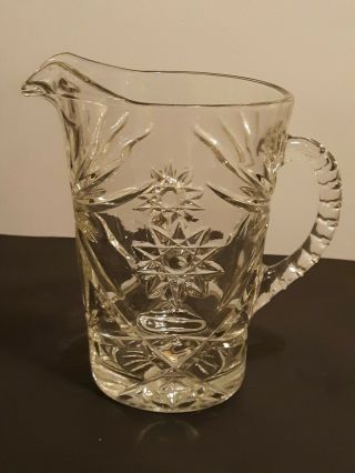 Clear Cut Crystal Etched Glass 10 Pointed Star Design Pitcher With Ribbed Handle