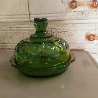Green Fostoria Glassware Bowl With Lid