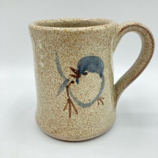 Handmade Old Time Pottery Winthrop Wa Speckled Blue Bird Coffee Tea Mug 12oz