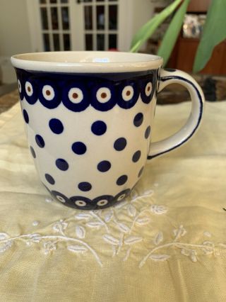 Boleslawiec Polish Handmade Pottery Large Coffee/tea Mug 4 " ×3.  5 "