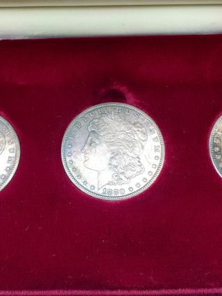 Morgan Silver Dollar Set 1880s - 1881s - 1882s Uncirculated w BOX NMC.  CERTIFICATE 3