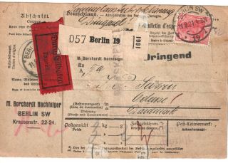 Germany Paketkarte parcel card 1921 Berlin Eilboten to Odense Denmark 2