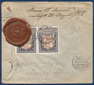 Russia: 1915 Commercial Censored Cover To Copenhagen W/wax Seal & Sc B8 Pair