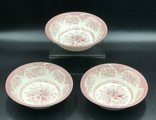 English Ironstone Tableware Kew Pink Set Of 3 - Soup Cereal Bowls 6 1/2 "