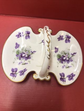 Hammersley England China Victorian Violet Handled Trinket / Candy Dish