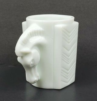 Art Deco Macbeth Evans Trojan Horse Double Head Cup Vase Chevron Milk Glass EUC 2