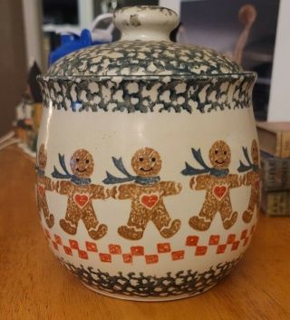 Tienshan Folkcraft Stoneware Christmas Gingerbread Man Cookie Jar Canister