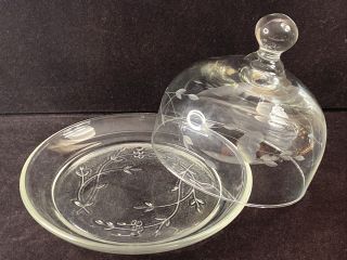Vintage Etched Glass Butter/cheese Dish With Dome Lid By Princess House