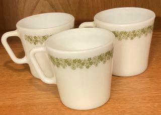 3 Pyrex Vintage Crazy Daisy Spring Blossom Green White Coffee Cups Mugs D Handle