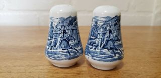 Vintage Staffordshire Liberty Blue Salt & Pepper Shakers English Colonial Scenes