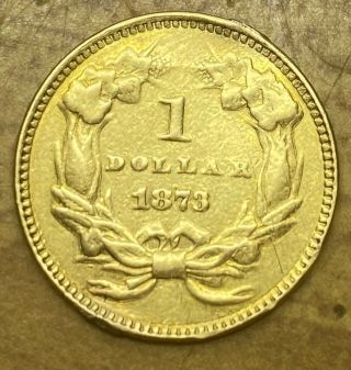 1873 Open 3 U.  S Gold Indian Princess Dollar Ex - Jewelry Piece Filled Hole