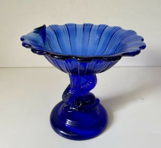 Lg Wright Cobalt Blue Dolphin Compote Candy Dish