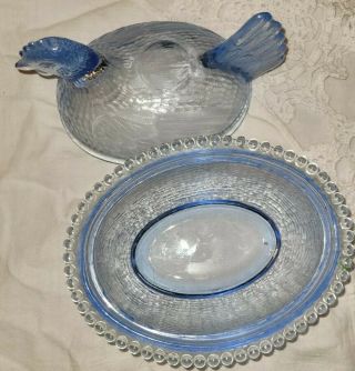 Vintage Light Blue Hen Chicken On Nest Covered Dish Indiana Glass?