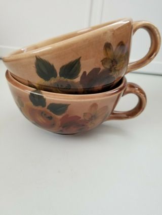 Vintage Mccoy Usa Pottery Soup Bowls Handles 137 Brown Tan Flowers