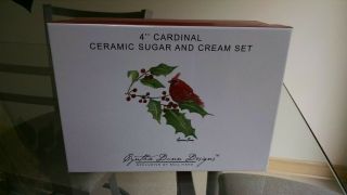 Cynthia Dunn Design 4 " Cardinal Ceramic Sugar And Cream Set