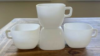 Vintage Set Of 4 Glasbake Square Lipton Soup White Coffee Cups Mugs