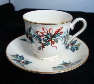 Lenox Winter Greetings Cup/saucer Red Ribbons Holly Gold Trim