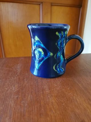Hand Thrown Studio Artist Coffee Cup Mug Glazed Green Blue 8 Oz Gorgeous