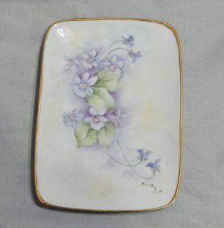 Limoges France Hand Painted Purple Violets Small Tray