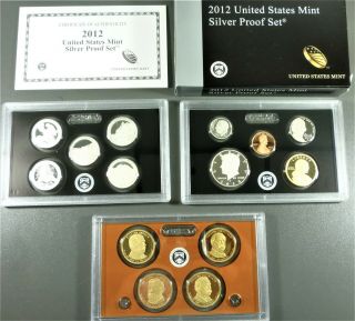 2012 - S Us Silver Proof Set W/box And - Complete Set Gem Cameo Coins