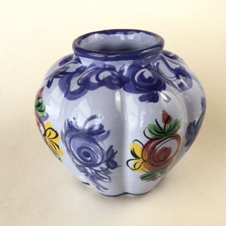 Vestal Alcobaca Portugal Pottery 4” Vase Hand Painted 706 Blue Floral