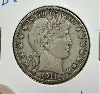 1911 - D Barber Silver Half Dollar Ch/vf,  (axf) Km 114 (384)