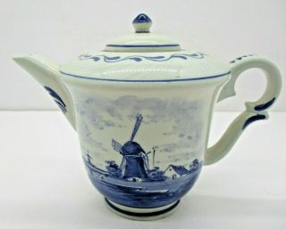 Delft Blue And White Hand Painted Windmill Tea Pot