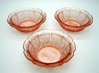Set Of 3 Jeannette Pink Depression Glass Cherry Blossom Berry Or Fruit Bowls