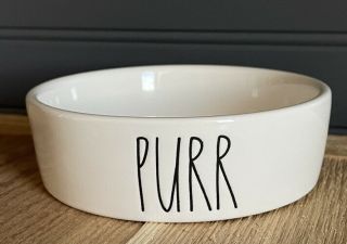 Rae Dunn Purr Small Ceramic Pet Bowl Cat Dog Water Food White