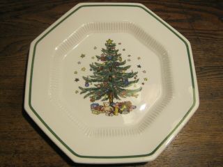 Nikko Christmastime Set Of 2 Octagonal Dinner Plates Christmas Tree 10 3/4 "