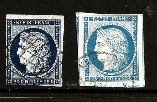 France (z - 826) 1949 Ceres Sg12 & 13 Deep & Pale Blue 2 Good 4 Margin Examples U