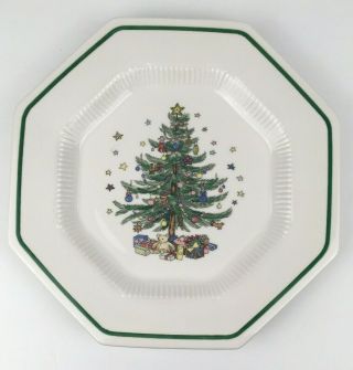 Nikko Christmastime Set of 2 Octagonal Dinner Plates Christmas Tree 10 3/4 