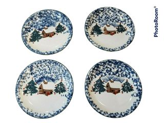 Tienshan Folk Craft Cabin In The Snow Set Of Four (4) Salad Plates 7 1/2 "