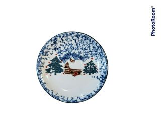 Tienshan Folk Craft CABIN IN THE SNOW Set of Four (4) Salad Plates 7 1/2 