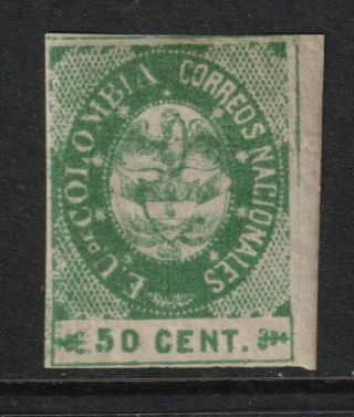 Colombia 1865 20c Green Imperf Sc 40 Mh Og Signed $120